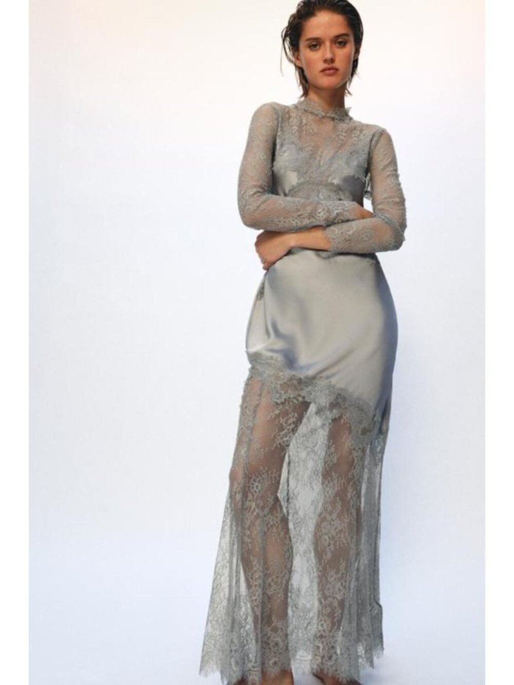 ZARA ZW COLLECTION SATIN EFFECT LACE DRESS